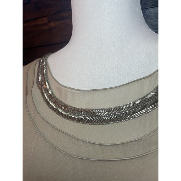 Ralph Lauren Purple Label Silk Cocktail Dress 6 Embellished Beaded Neck Tan $3K - Picture 3 of 16